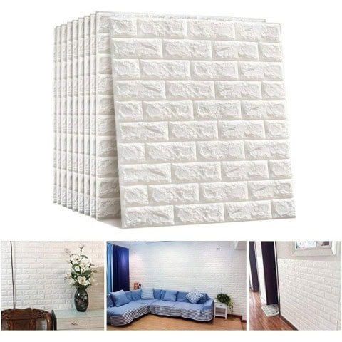 Foam 3D Wall Tile Pattern Self-Adhesive Sticker (70x77cm, 2 Pieces, Multicolor