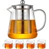 Teapot with Heat Resistant Stainless Steel Infuser,Glass Teapot Set of 5, with Strainer - 950ml with 4 Cups (100ml each)