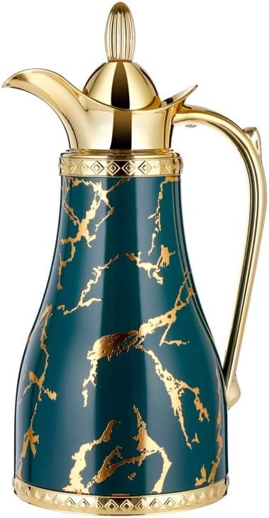 Luxury Arabic Marble Green 1000ml Thermos Flask Vacuum Coffee Pot for Drinking Hot 12 Hours. Design May Vary