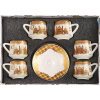 Ramadan Design Turkish Coffee Cup Set - Set of 6 with Saucers and Cup Holder for Home Office, Ceramic Keeps Coffee Warm, set-gold and white color