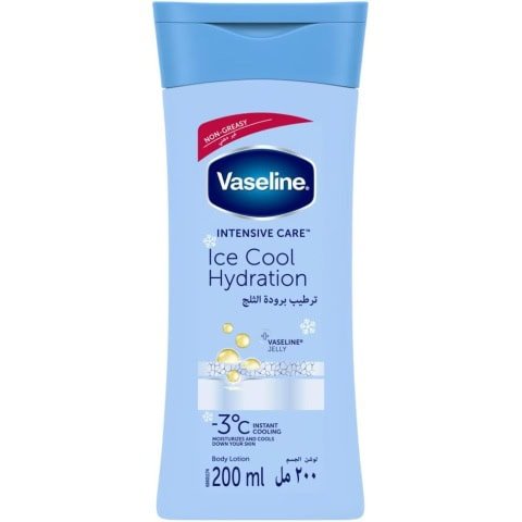 Vaseline Intensive Care Body Lotion, With Hyaluronic Acid, Vitamin E & C, Ice Cool Hydration, hydrates and cools your skin down by -5 ?C, 200ml