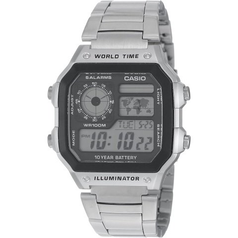 Men's Digital Dial Stainless Steel Band Watch, AE1200WHD