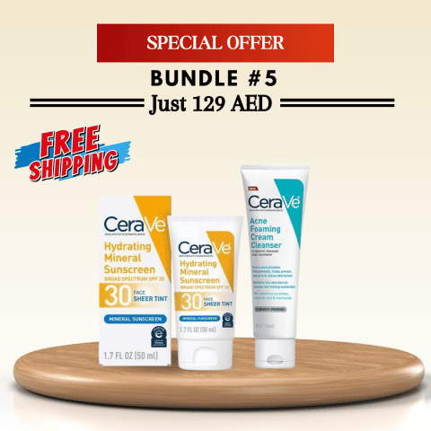 CeraVe Hydrating Mineral Sunscreen SPF 30 Face Sheer Tint & Acne Foaming Cream Cleanser