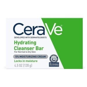 CeraVe Hydrating Cleanser Bar | Soap-Free Body and Facial Cleanser with 5% Moisturizing Cream | Fragrance-Free | Single Bar, 4.5 Ounce
