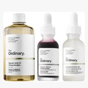 The Ordinary Hyaluronic Acid 2% + B5, AHA 30% + BHA 2% Peeling Solution, Glycolic Acid 7% Toning Solution - Set of 3 for Hydration, Exfoliation, and Radiant Skin
