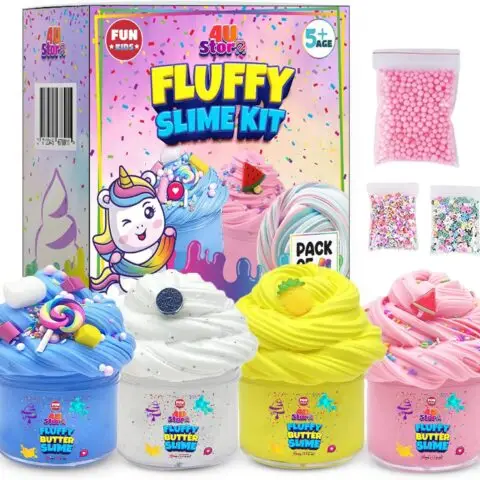 4USTORE 400ML Butter Slime Kit for Kids, Girls & Boys - Non-Sticky, Scented, Soft & Glossy to Make Your Own Cloud Slime – Stress Relief Party Favors & Great Gift Idea, 4 Bottles (100ml Per Bottle)