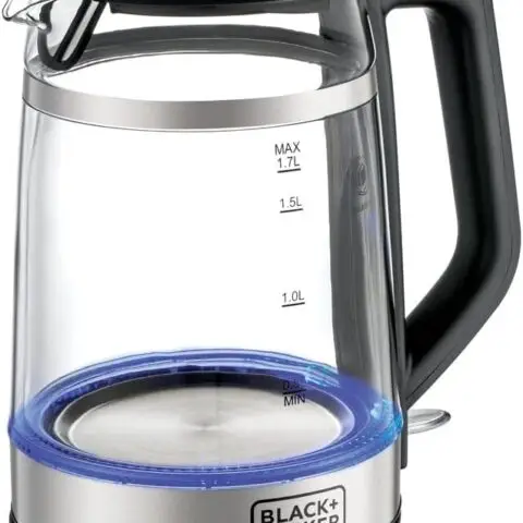 BLACK+DECKER Glass Kettle, 2200W Heating, Double Wall Wrap Protection, 1.7L Capacity, Premium Stainless Steel Finish, Blue LED Illumination, 360° Cordless Base, Easy Pour, Multi Color - GK220-B5