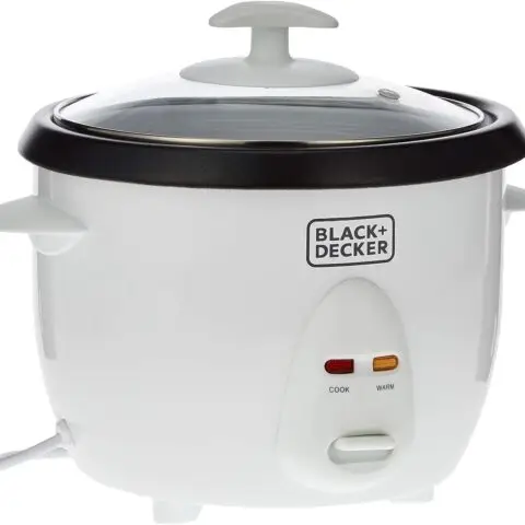 BLACK+DECKER Rice Cooker, 400W, 1L Capacity Removable Nonstick Bowl Steaming Tray, Glass Lid, Cool-Touch Design, Auto Warm Function, Water Level Indicator, Quick Meals, 220-240V, White