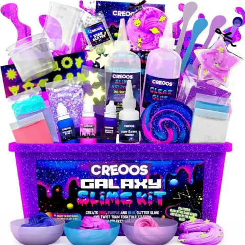 Creoos Galaxy Slime Kit Glow in the Dark Slime Making Kits 31 Accessories Make Your Own Slime Set Toys for Girls Boys Birthday Gift Toy for Kids DIY Fluffy Clay Cloud Foam Squish Glitter Arts Crafts